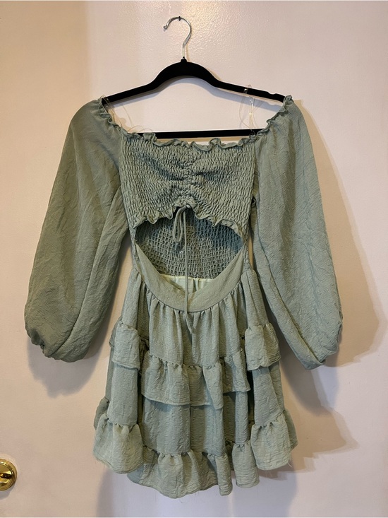 mint green dress formal A-line Long with Bubble Sleeves COLOR:Military DLC Code Uniform Set